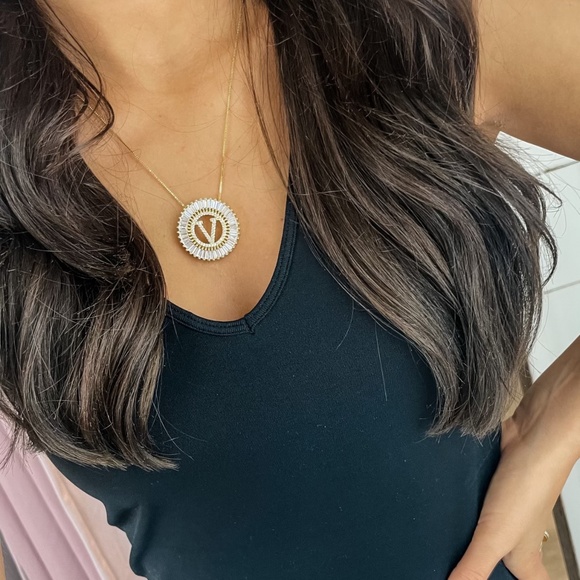 Jewelry - NWT Radiant Initial Necklace Gold Plated Brass with Crystals